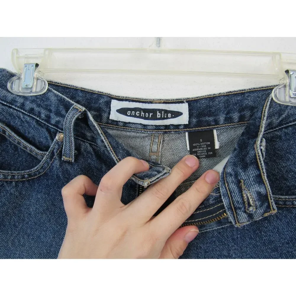 Vintage Anchor Blue Size 5 Denim Shorts 5 Pocket W/ Side Vent Sandblast Cotton